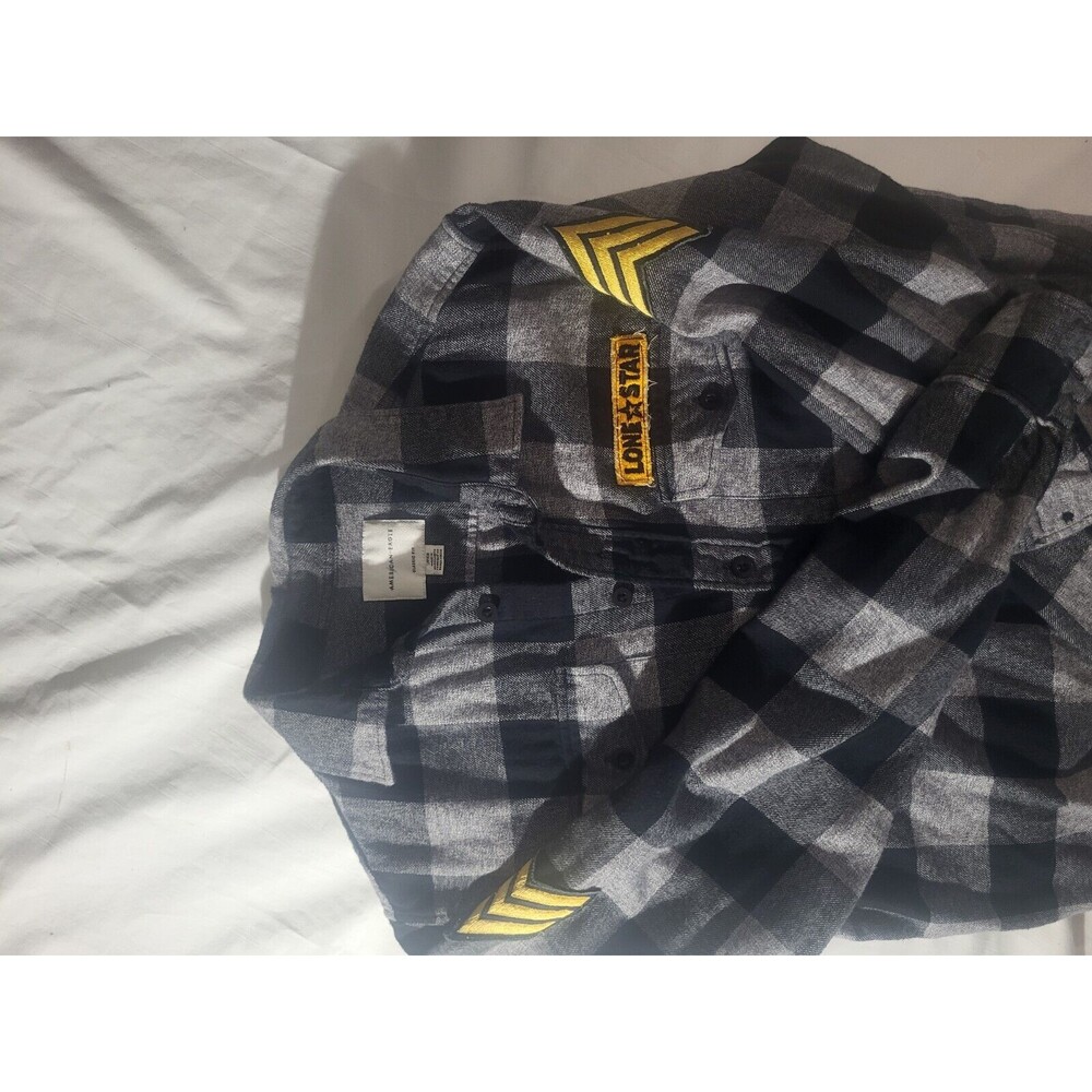 American Eagle MENS Unique Top Gun  Flannel Shirt Black And Grey - Picture 3 of 10